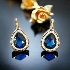 Boutique Blue Crystal Teardrop Pierced Earrings